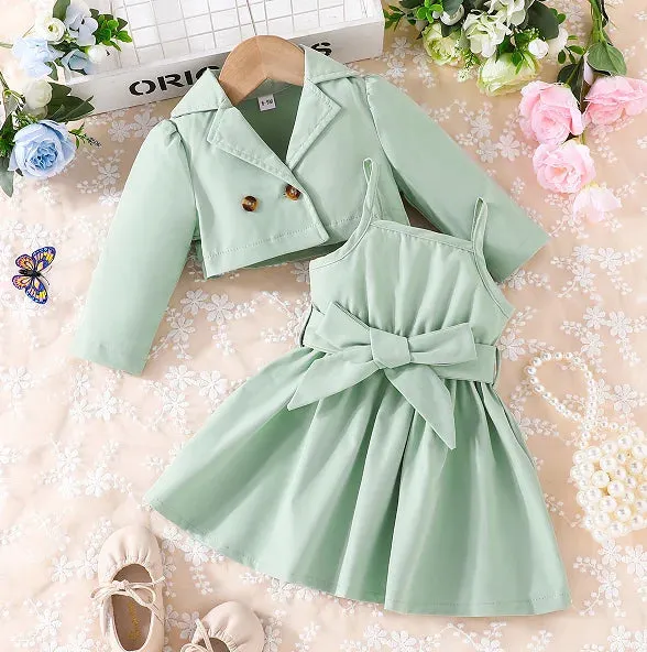 2 Pieces/suit Newborn Girl 6 Months -4 Years Long Sleeve Top Sling dress Princess Dress Costume Baby suit