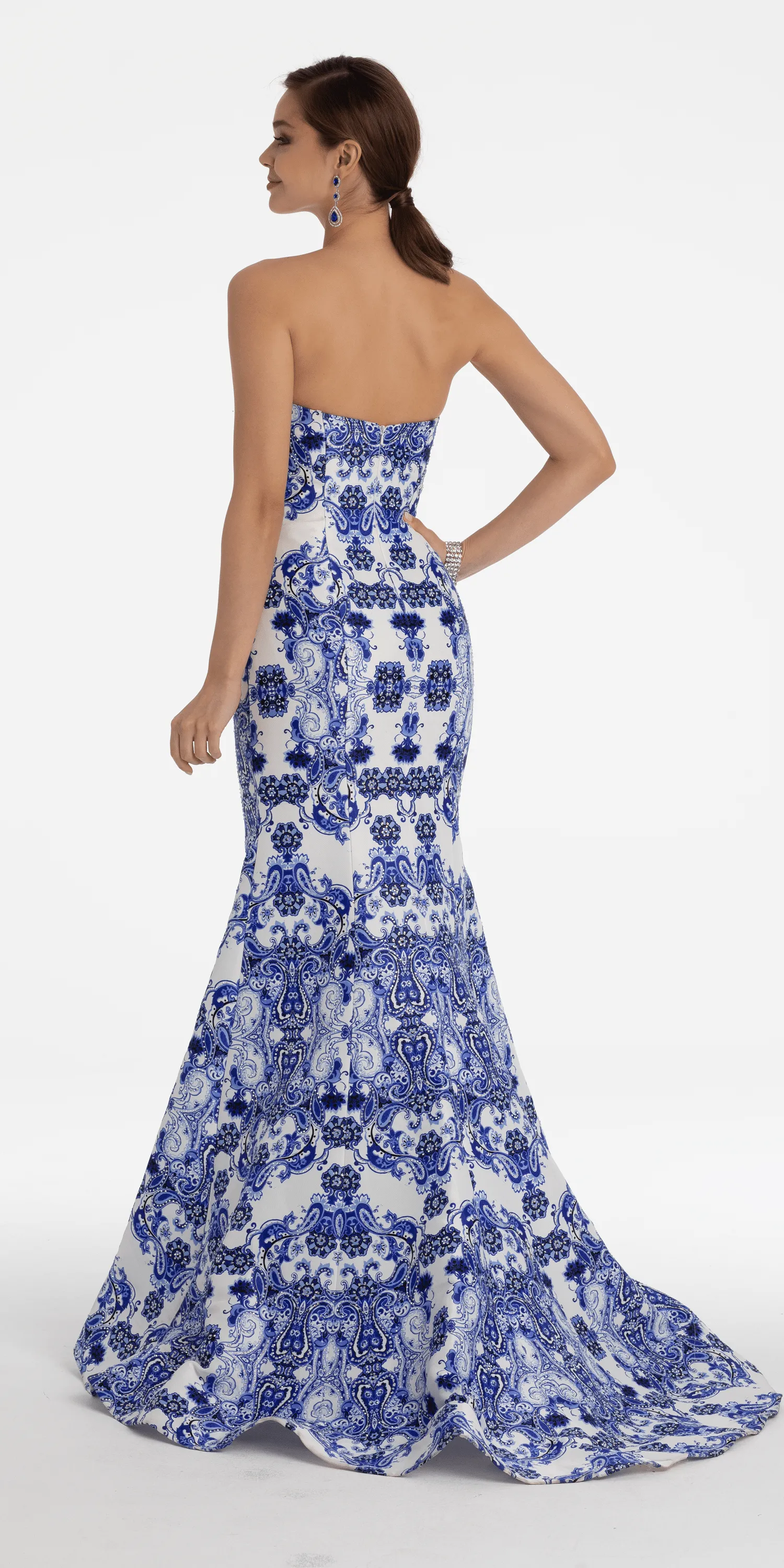 Abstract Paisley Strapless Mikado Mermaid Dress