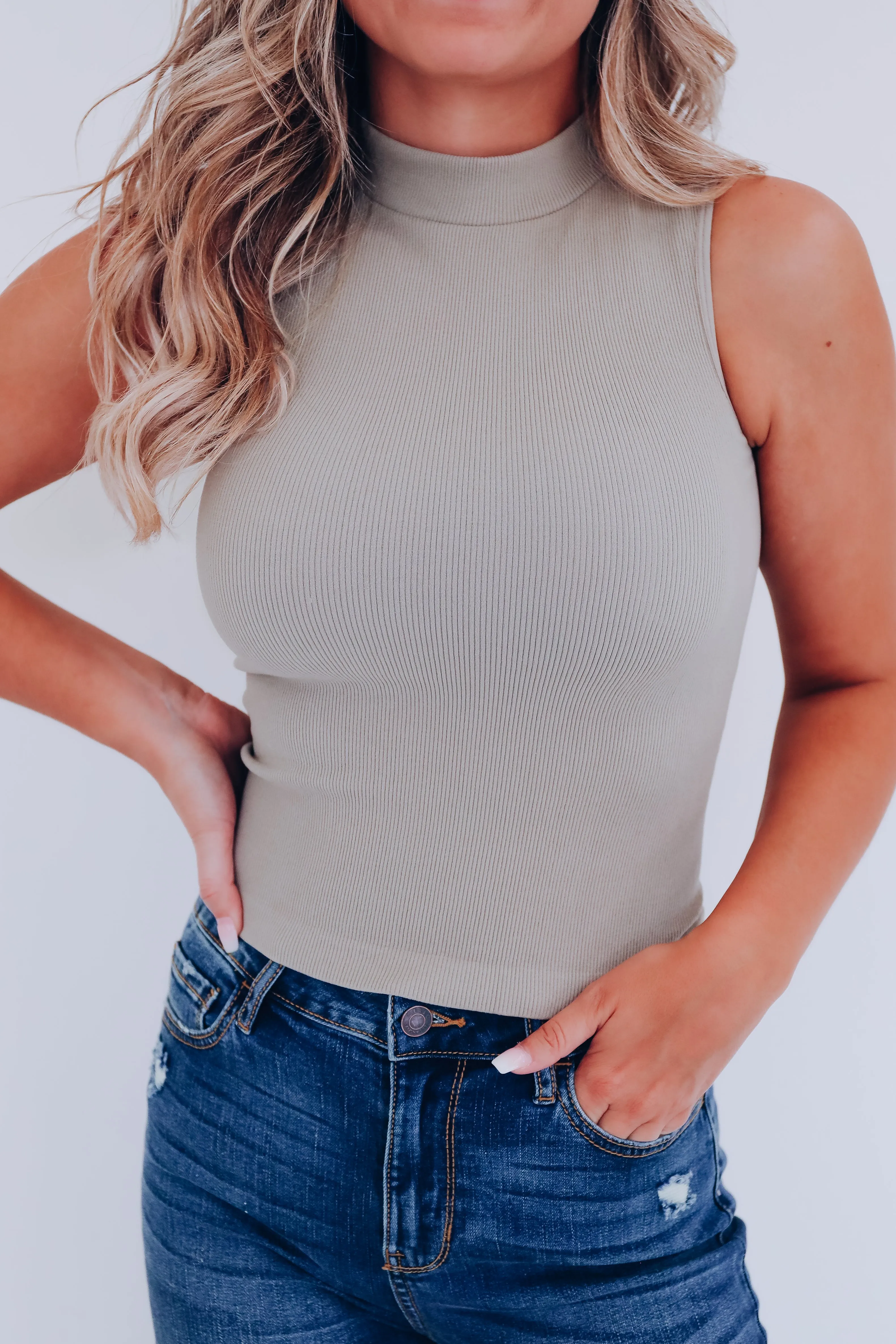 Always Classy Mock Neck Tank - Khaki