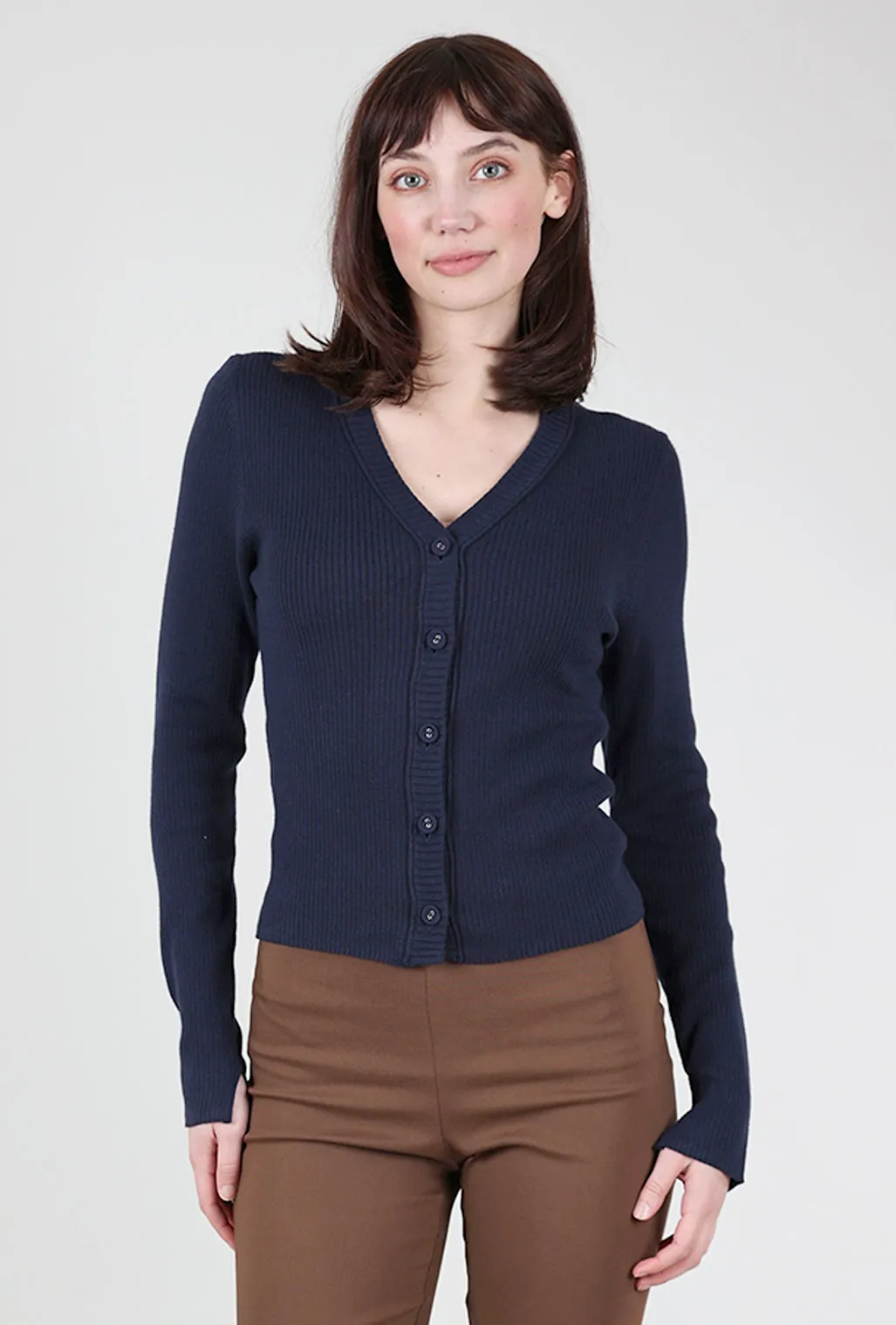 Anya Ribbed Cardie, Navy