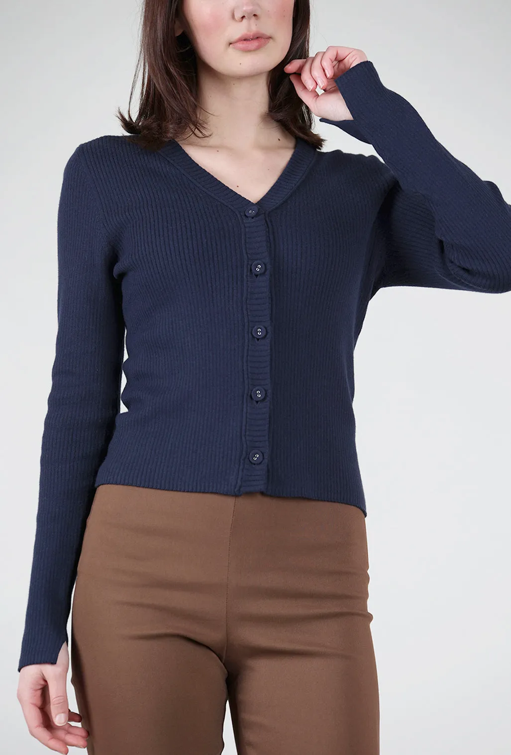 Anya Ribbed Cardie, Navy