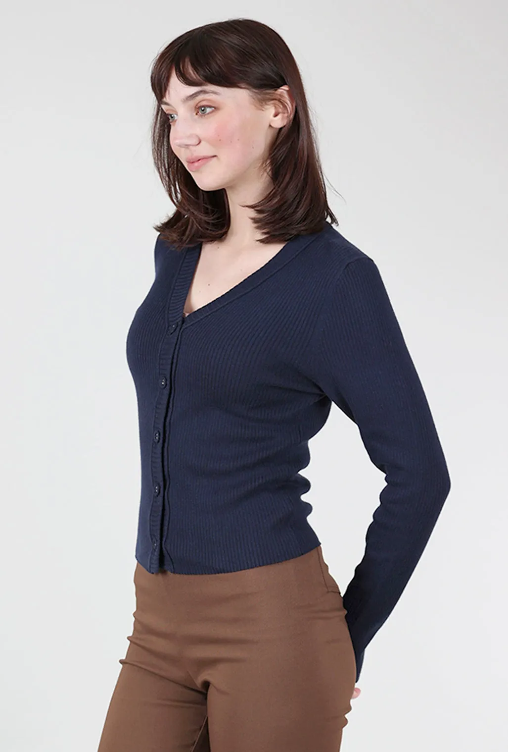 Anya Ribbed Cardie, Navy