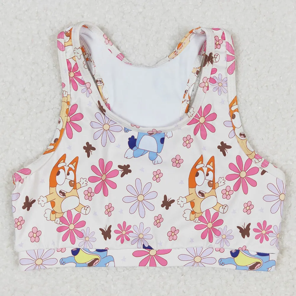 Baby Girls Clothes Tops Blue Dog Flowers Sleeveless Vest Crop Tops GT0516