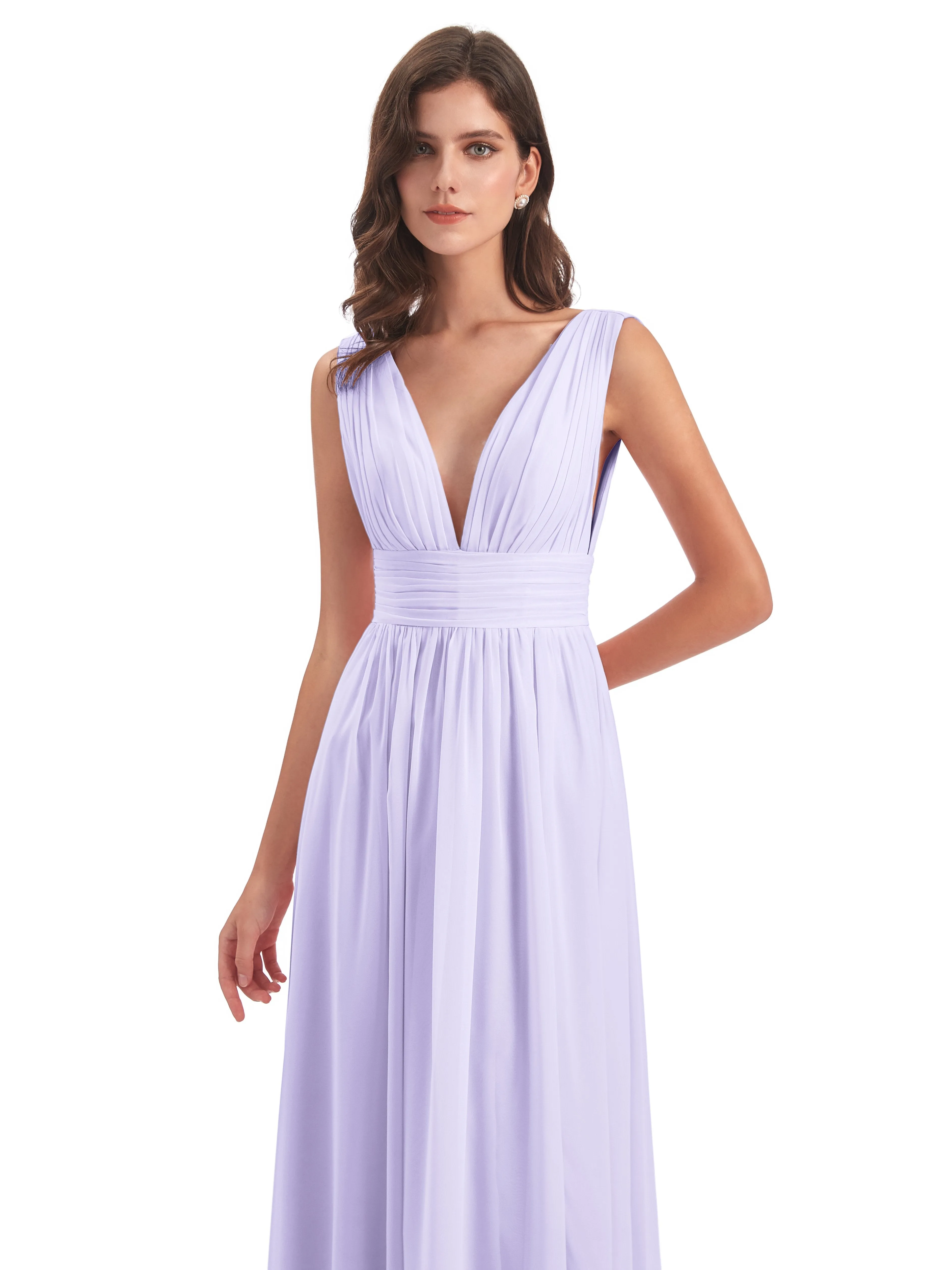 Bridesmaid Dresses Lilac Charming Chiffon V Neck Split Long Bridesmaid Dresses