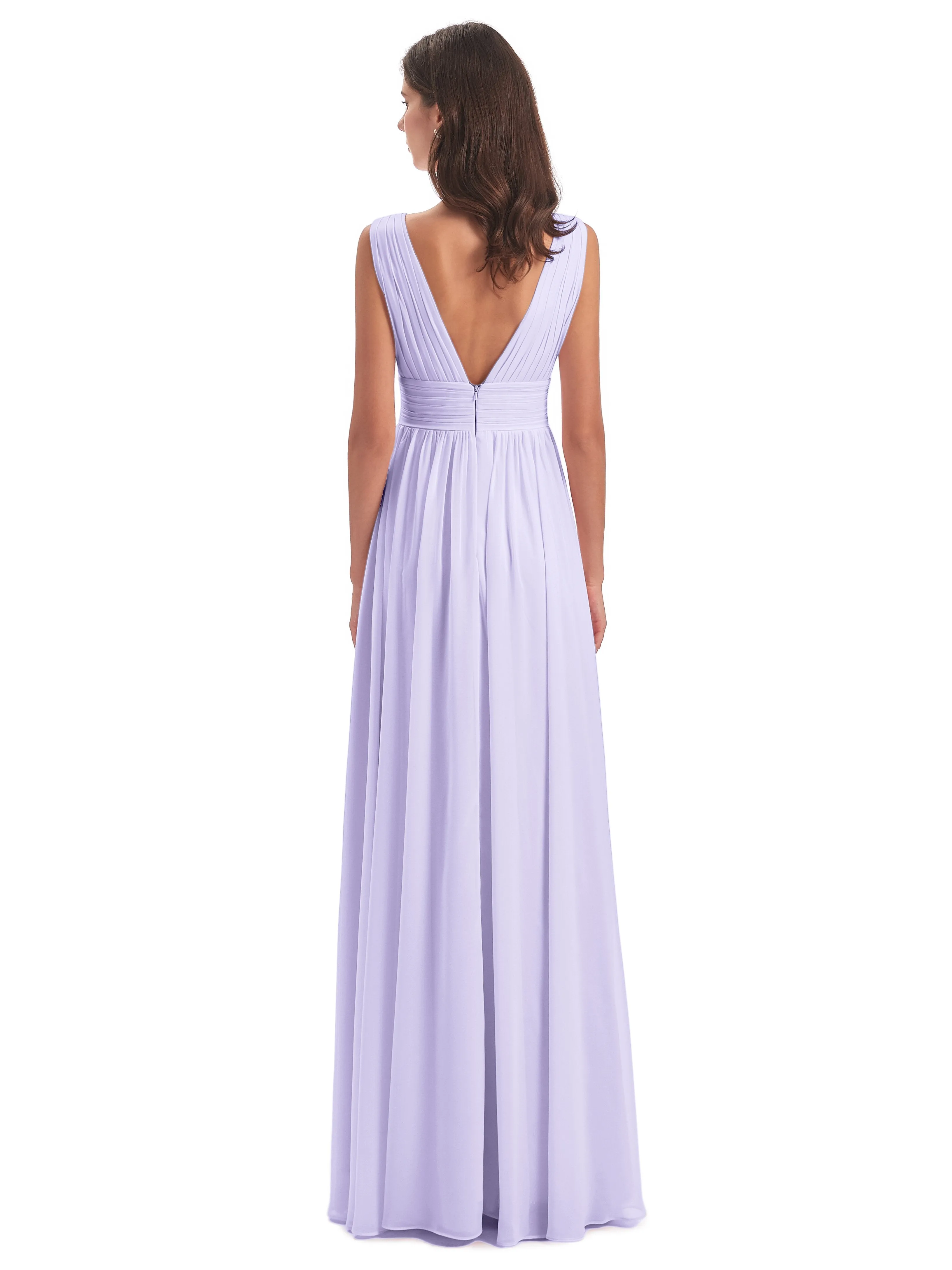 Bridesmaid Dresses Lilac Charming Chiffon V Neck Split Long Bridesmaid Dresses