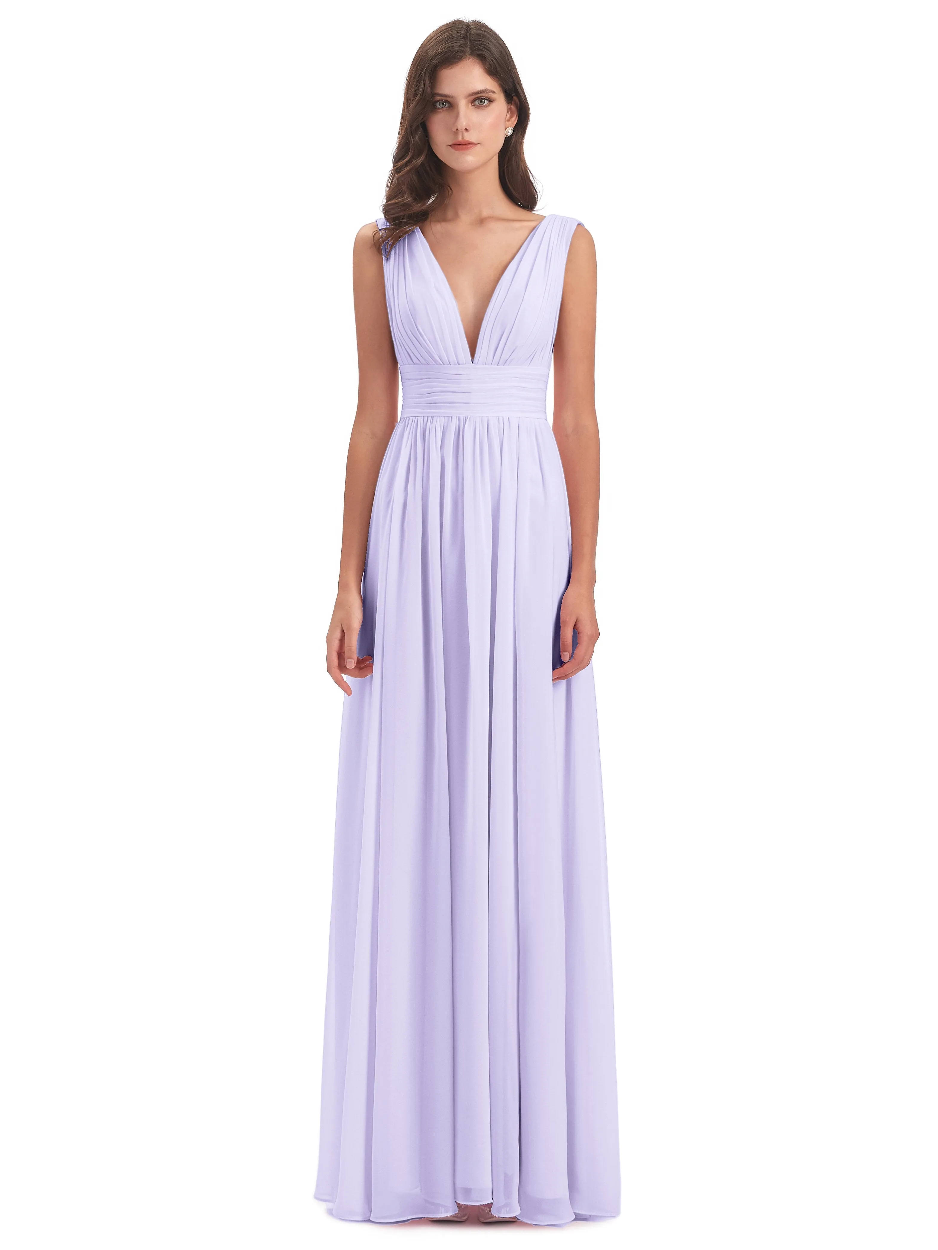 Bridesmaid Dresses Lilac Charming Chiffon V Neck Split Long Bridesmaid Dresses