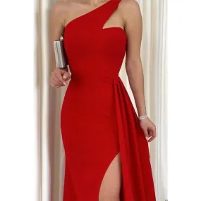 Chic & Modern One Shoulder Red Split Long Prom Dress