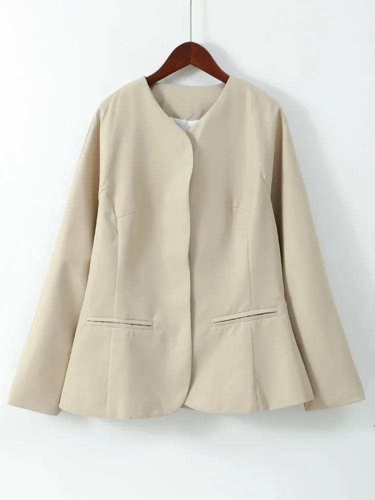 Chic ladies blazer Cotton Linen Waist Jacket