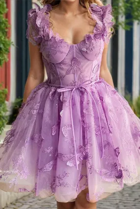 Chic Sleeveless Sweetheart Homecoming Dresses with Butterfly Appliques