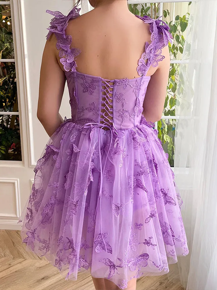 Chic Sleeveless Sweetheart Homecoming Dresses with Butterfly Appliques