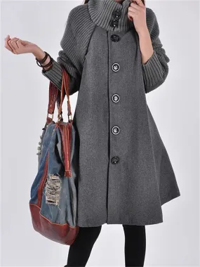 Chic Splicing High Neck Elegant Cape Woolen Coat