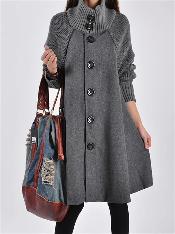 Chic Splicing High Neck Elegant Cape Woolen Coat