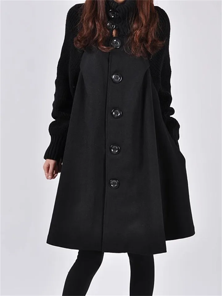 Chic Splicing High Neck Elegant Cape Woolen Coat