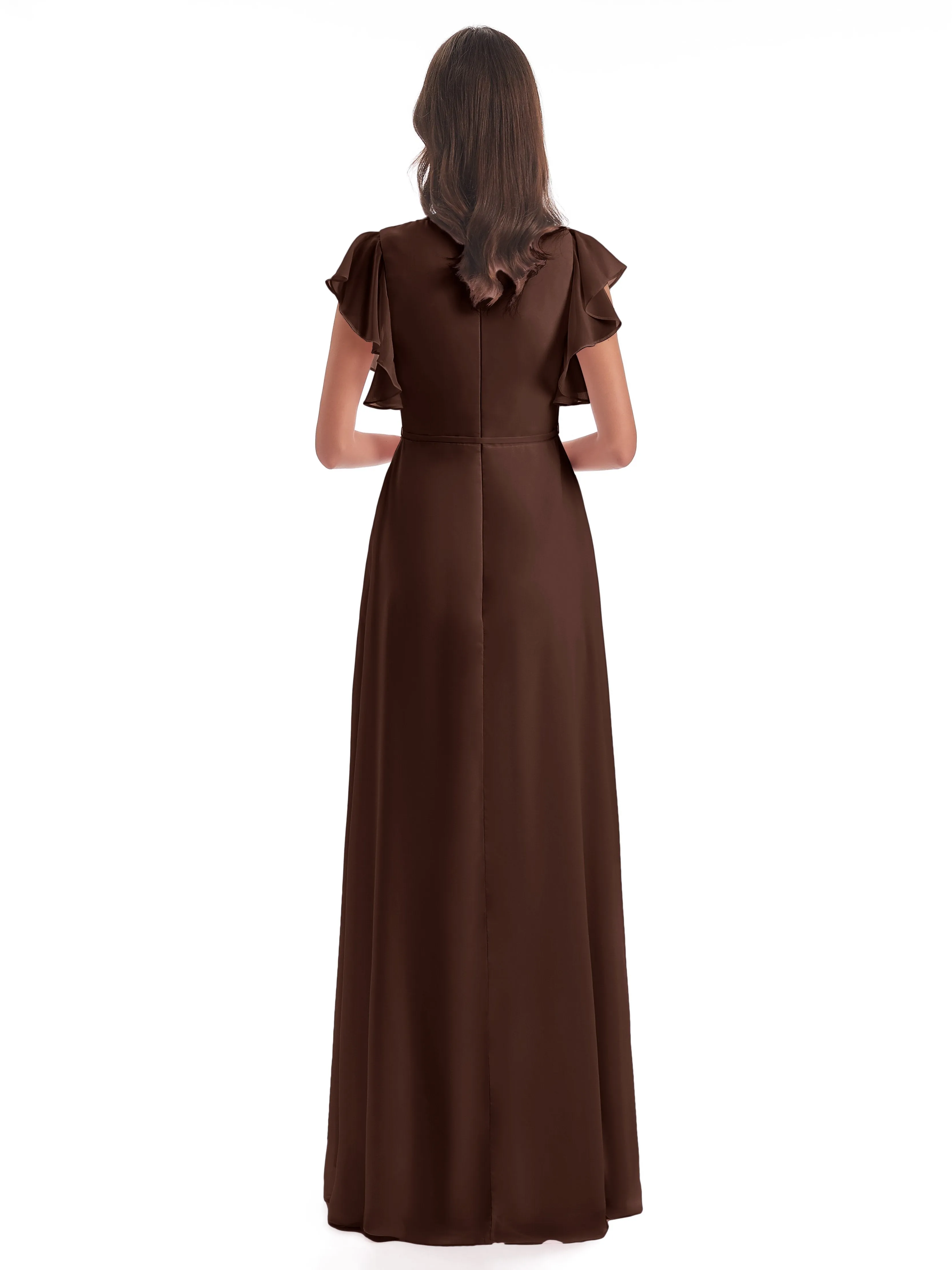 Chocolate Brown Bridesmaids Hope Charming V Neck Long Chiffon Bridesmaid Dresses