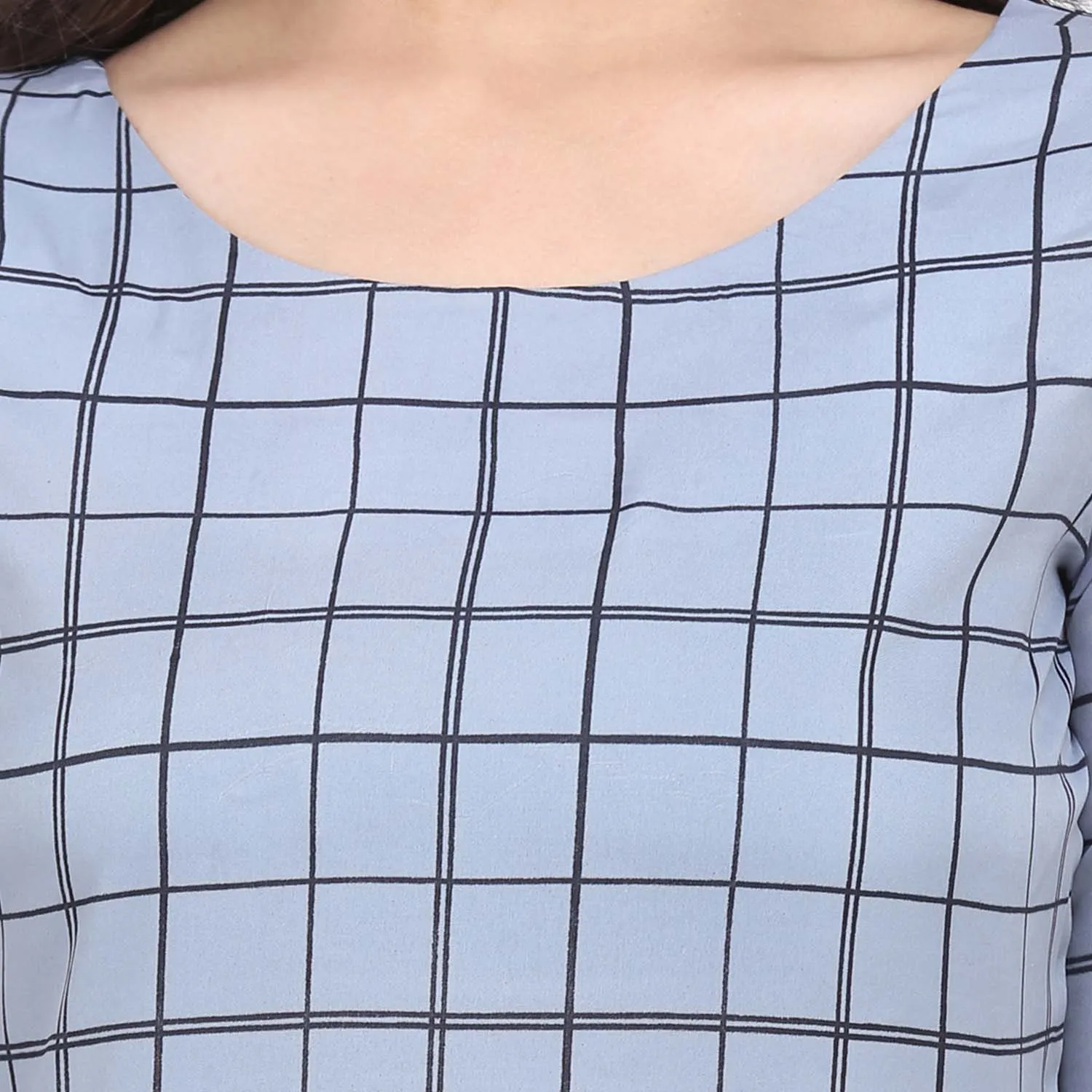 Comfortable Ladies Work Grey Check Crepe Top 