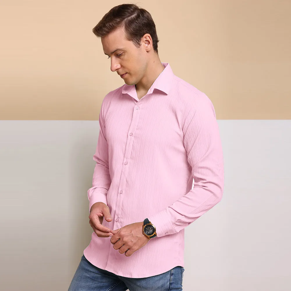 Crushed Self Stripe Pink Shirt