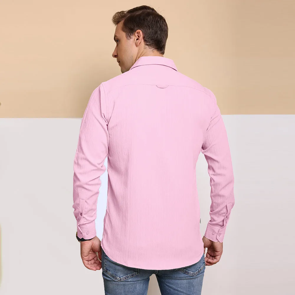 Crushed Self Stripe Pink Shirt