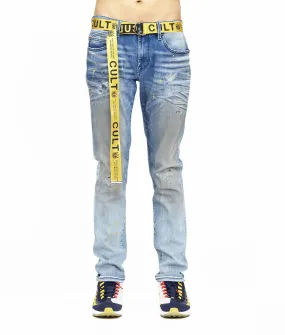 Cult of Individuality Men's Rocker Slim Belted Stretch Denim Jeans