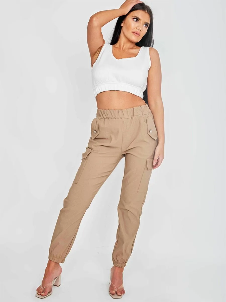 Daffney Utility Pocket Cargo Trouser Pants In Camel