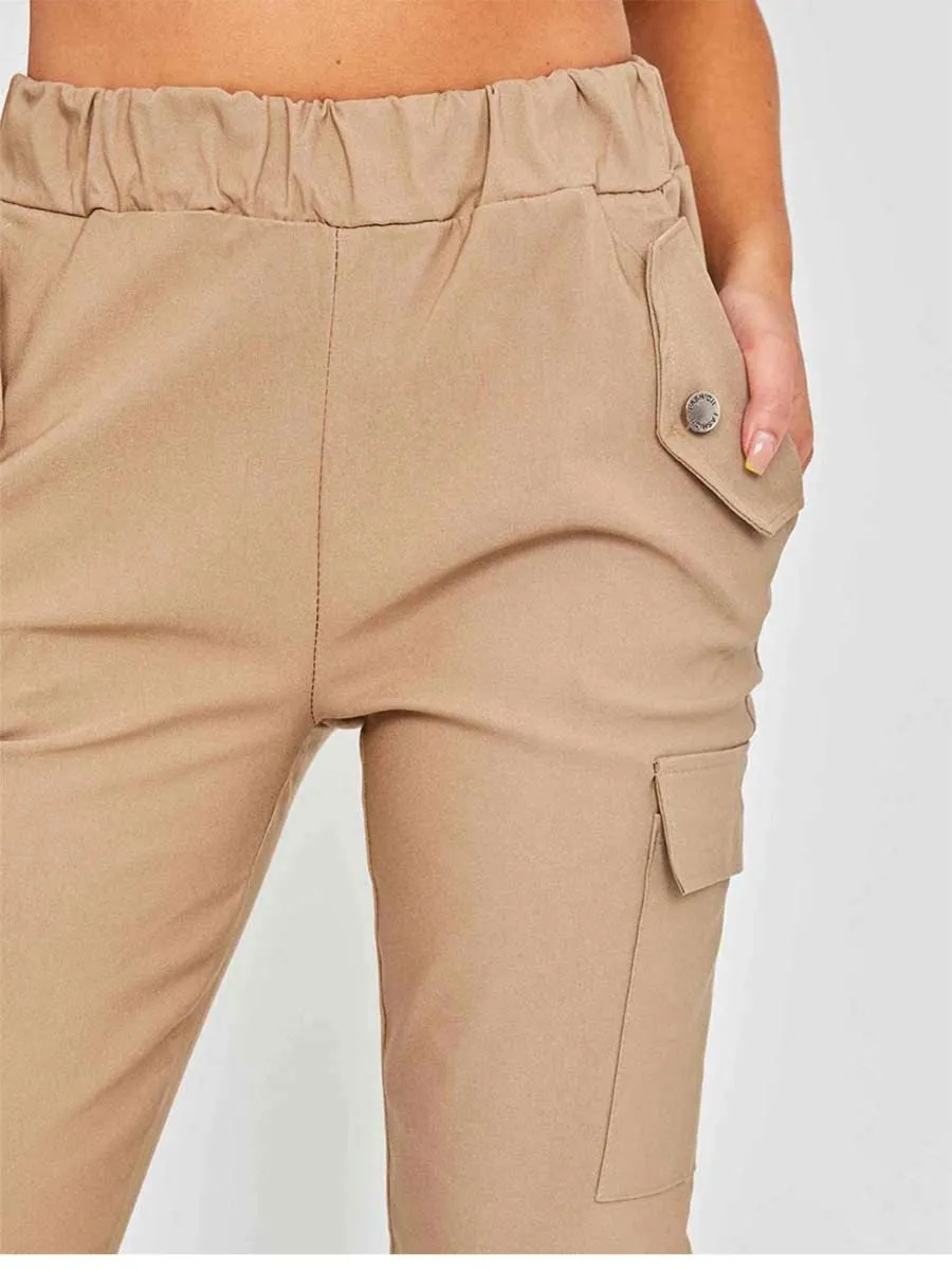 Daffney Utility Pocket Cargo Trouser Pants In Camel