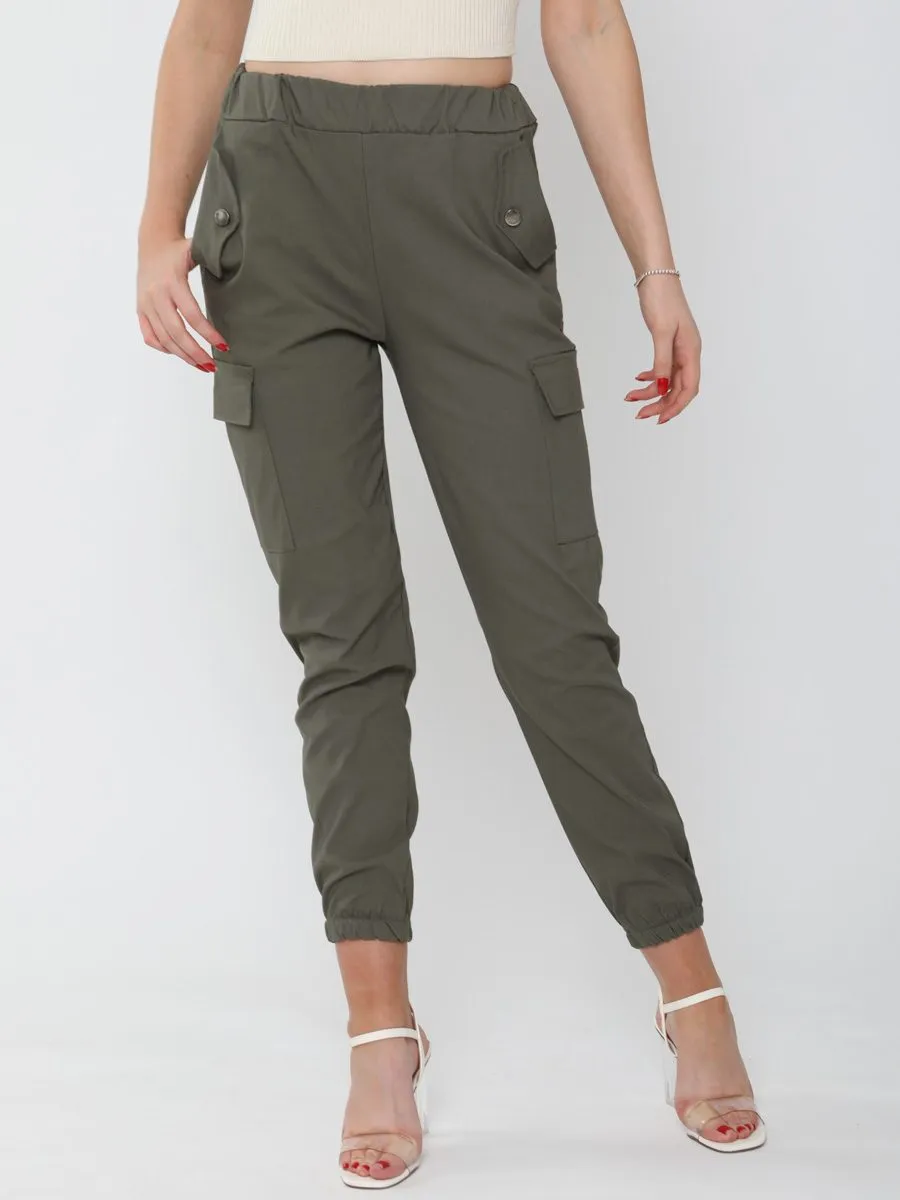 Daffney Utility Pocket Cargo Trouser Pants In Khaki