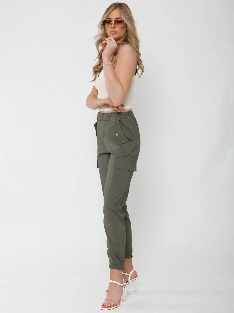 Daffney Utility Pocket Cargo Trouser Pants In Khaki