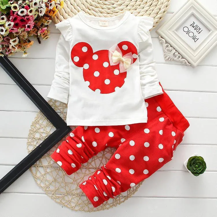 Fashion girls clothing sets minnie children clothes bow tops suit retail