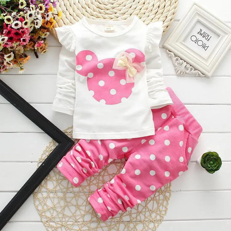 Fashion girls clothing sets minnie children clothes bow tops suit retail