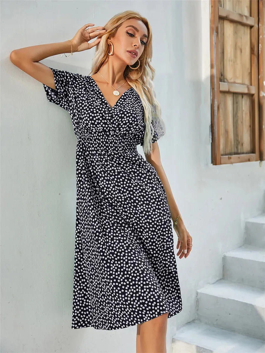 Floral Chic Summer Short Sleeve Fashionable Midi Dress