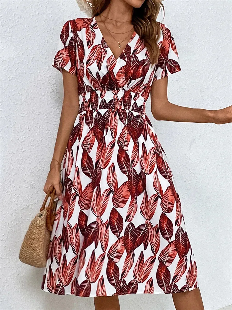 Floral Chic Summer Short Sleeve Fashionable Midi Dress