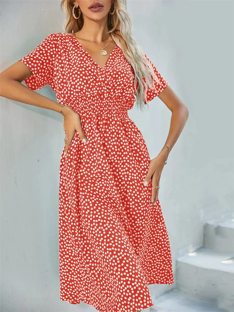 Floral Chic Summer Short Sleeve Fashionable Midi Dress