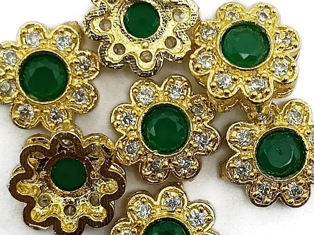 Forest Green & Golden Flower Shaped Kundan Stones