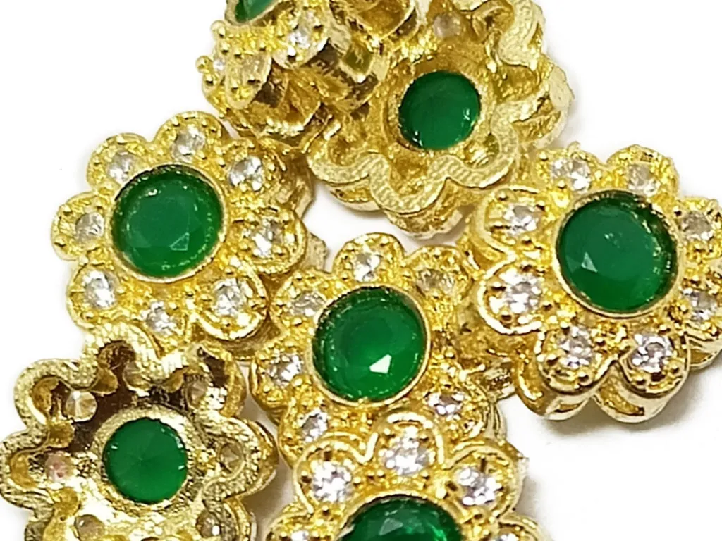 Forest Green & Golden Flower Shaped Kundan Stones