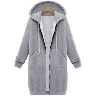 Hooded long-sleeved winter sweater women's jacket in a long thick shirt