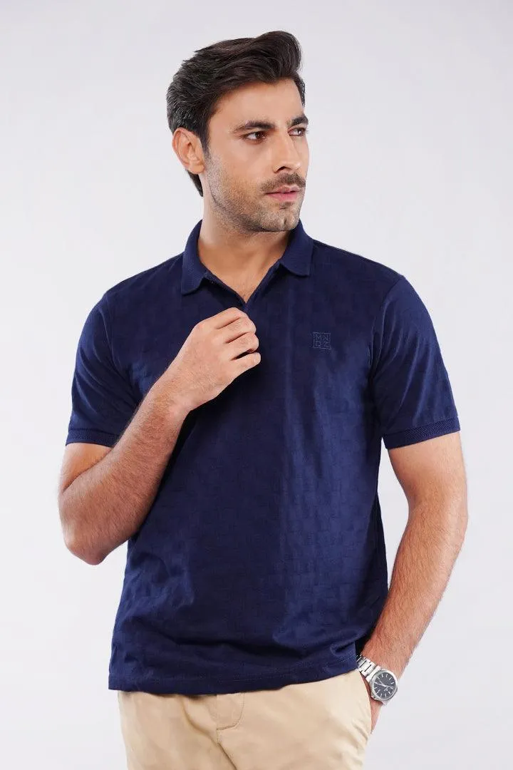 Jacquard Polo Shirt - Navy Blue