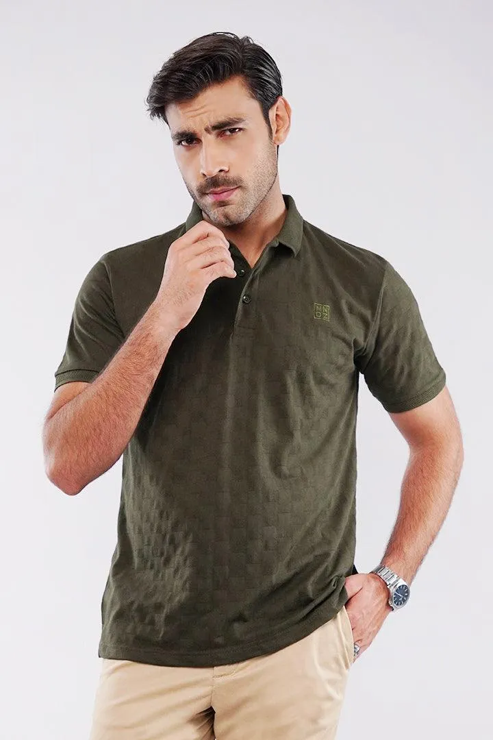 Jacquard Polo Shirt - Olive Green