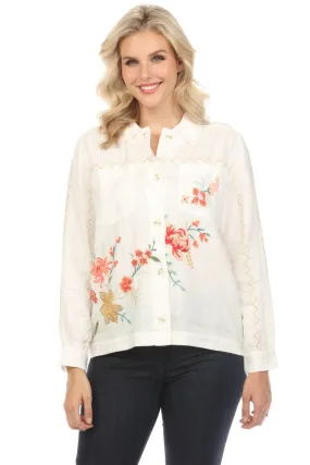 Johnny Was JWLA Relaxed Linen Embroidered Jacket J41124 Boho Chic *