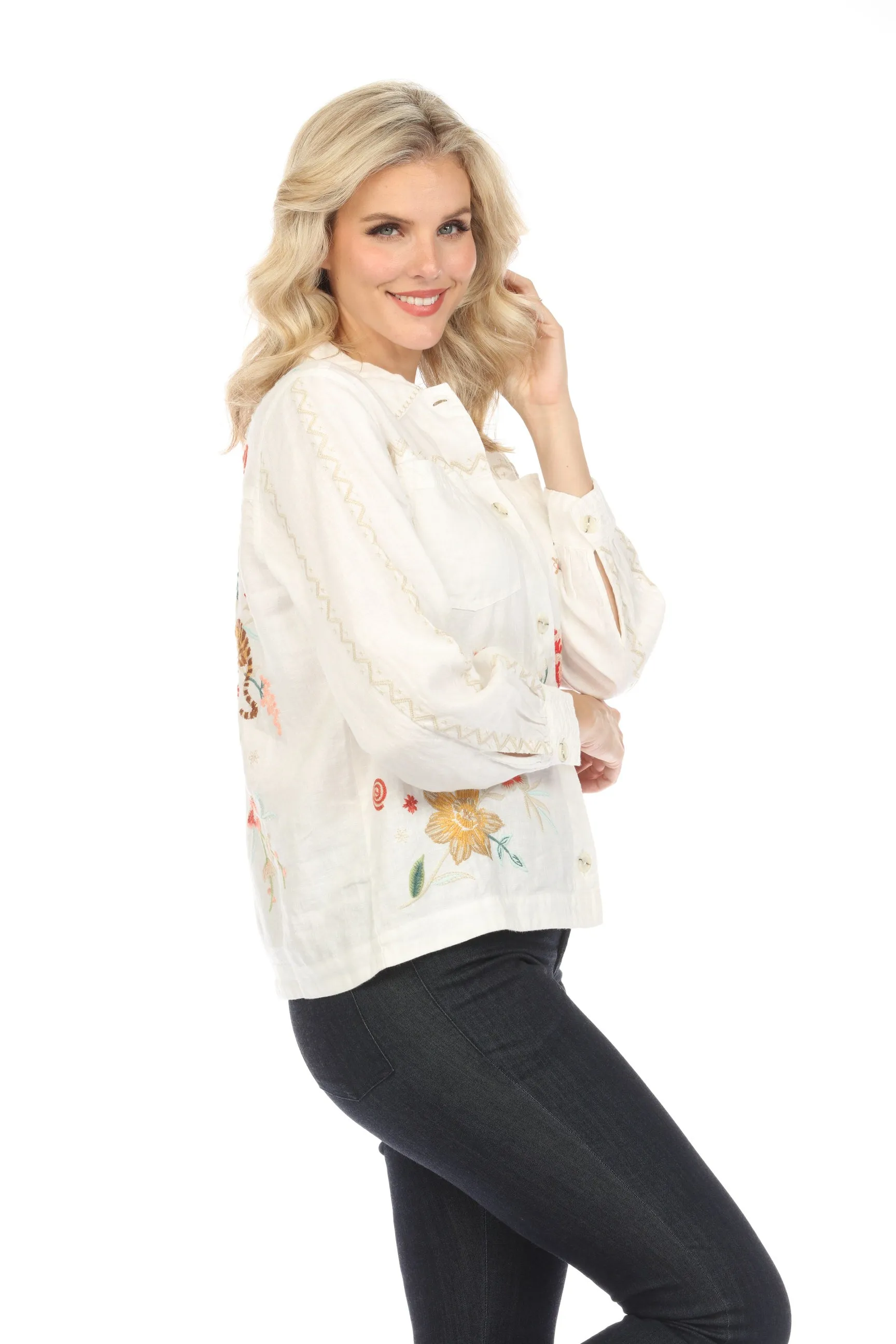 Johnny Was JWLA Relaxed Linen Embroidered Jacket J41124 Boho Chic *