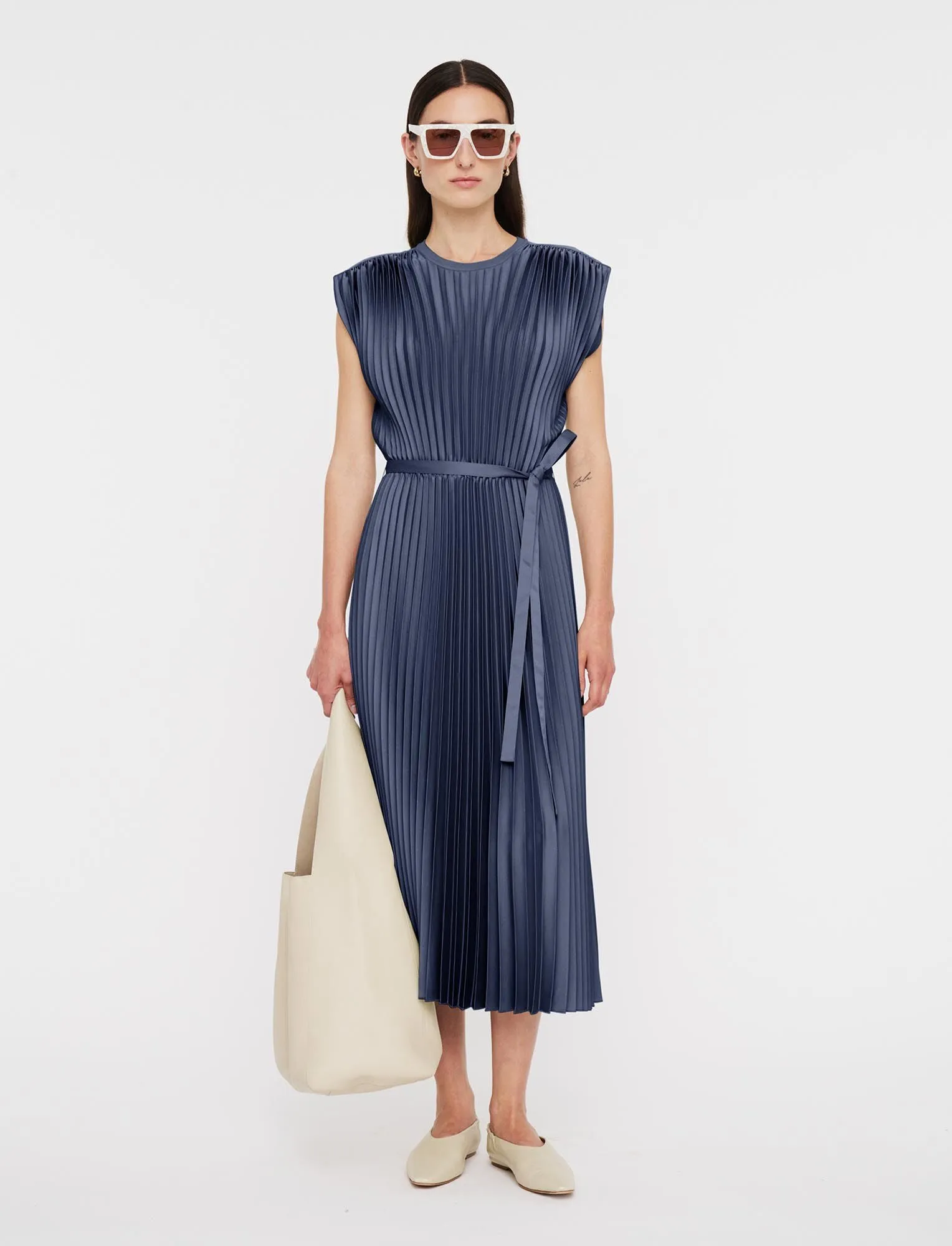 JOSEPH VOLTA KNIT WEAVE PLISSÉ DRESS