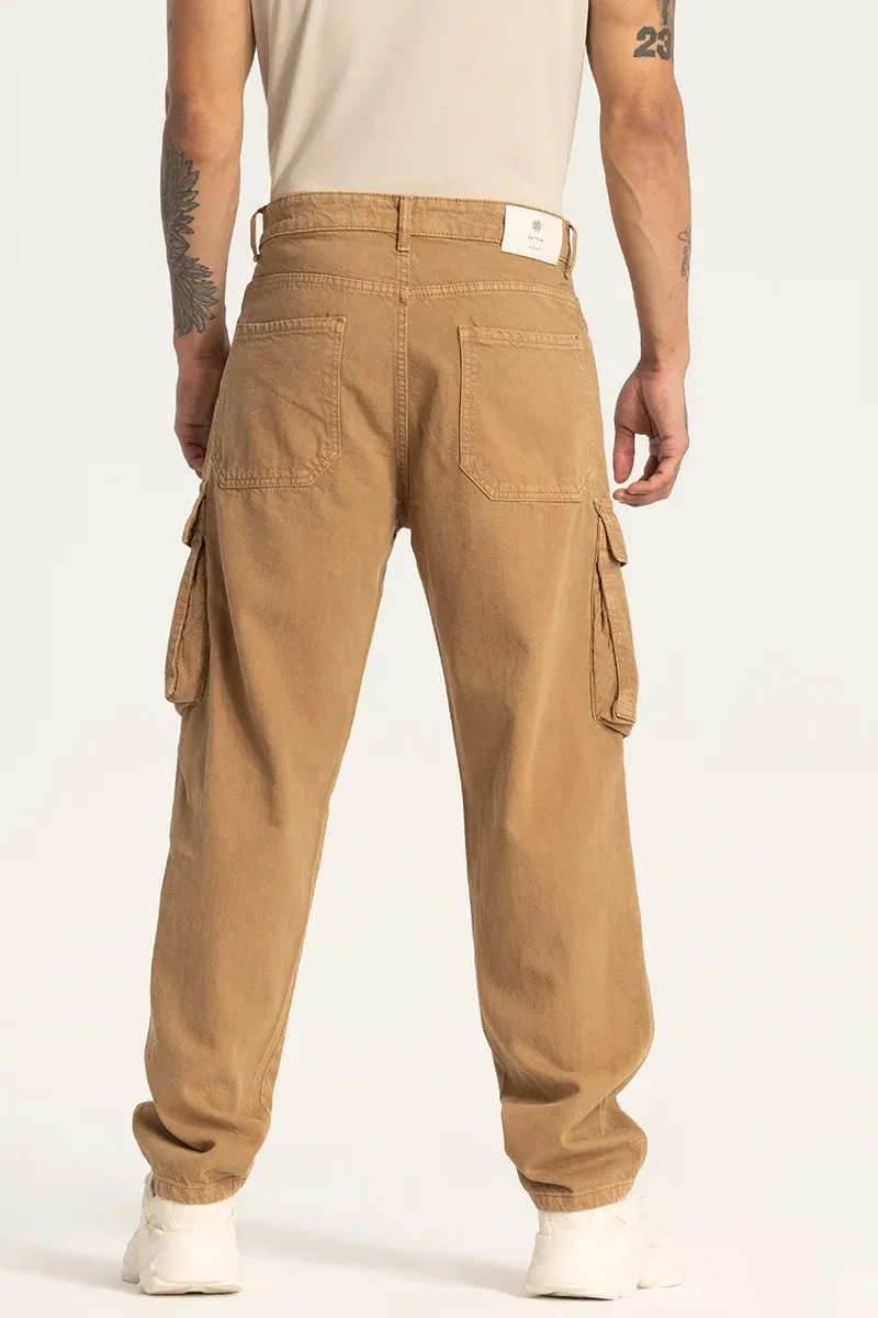 Khaki Relaxed Fit Cargo Jeans