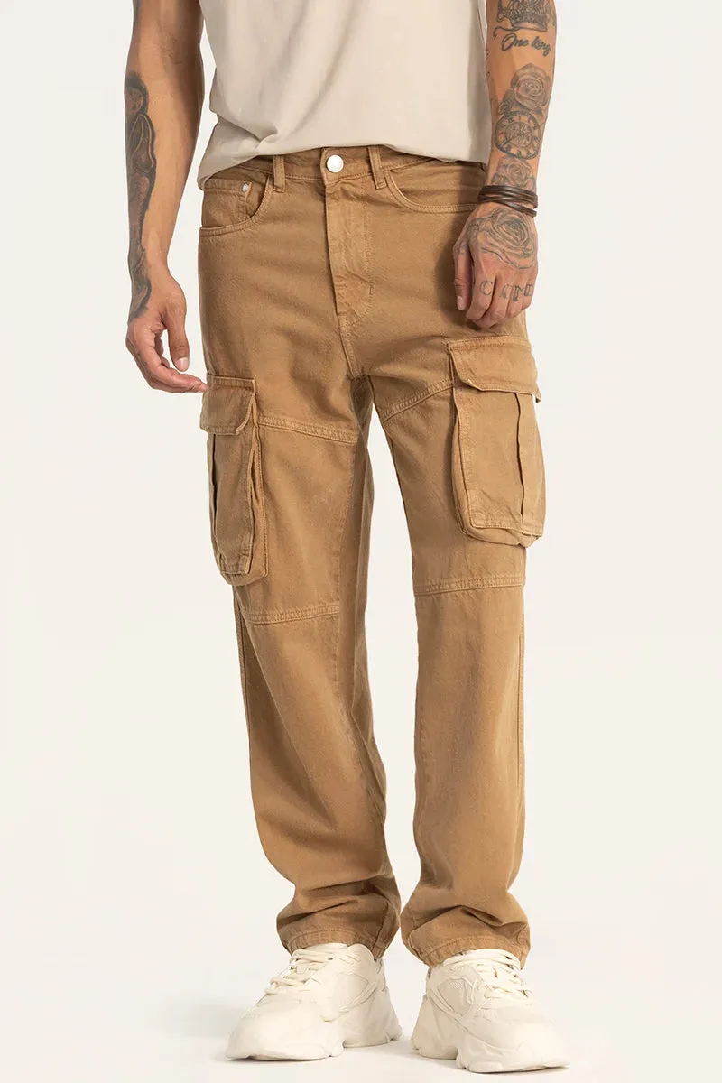 Khaki Relaxed Fit Cargo Jeans