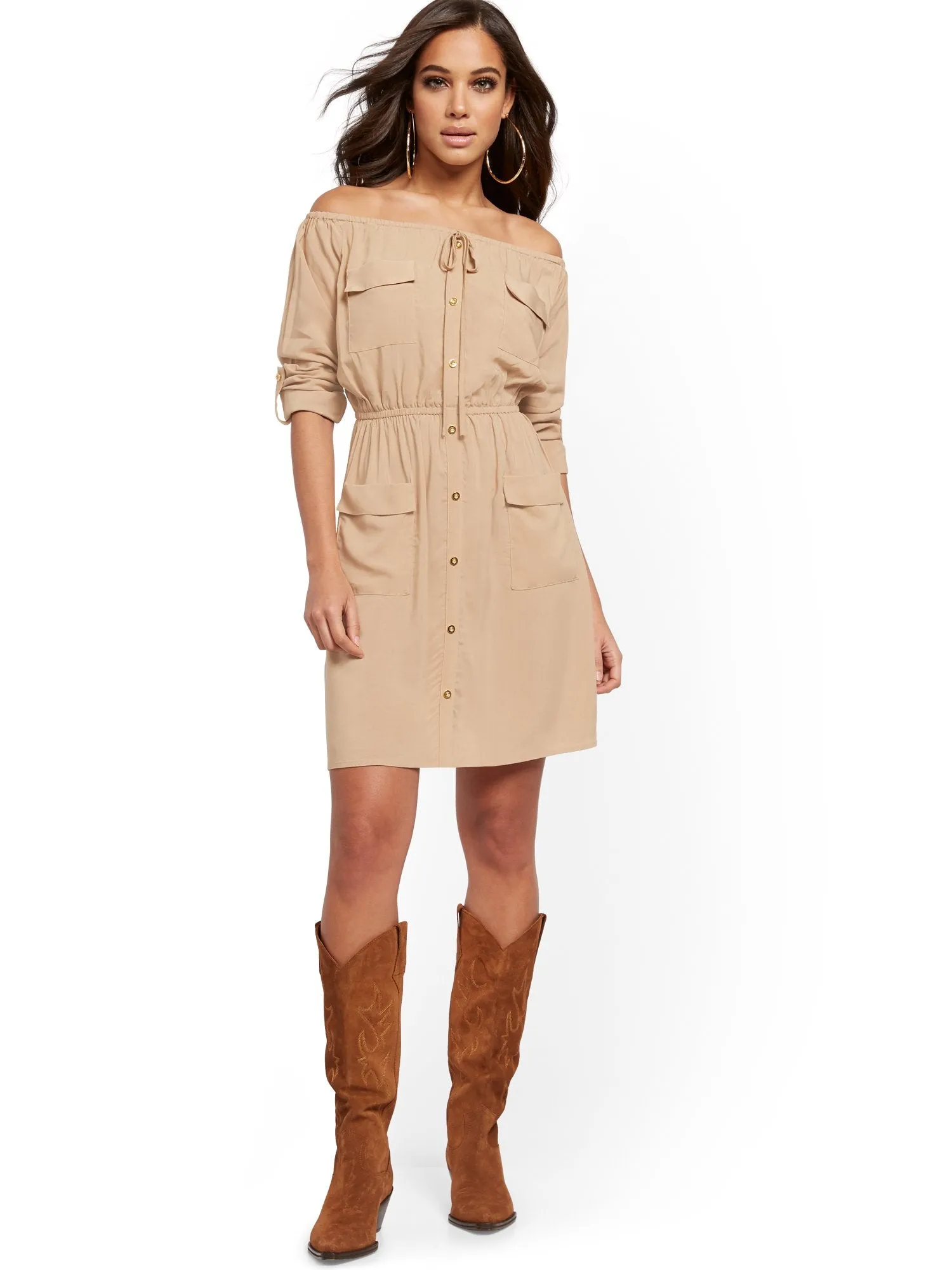 Khaki Utility Shirtdress