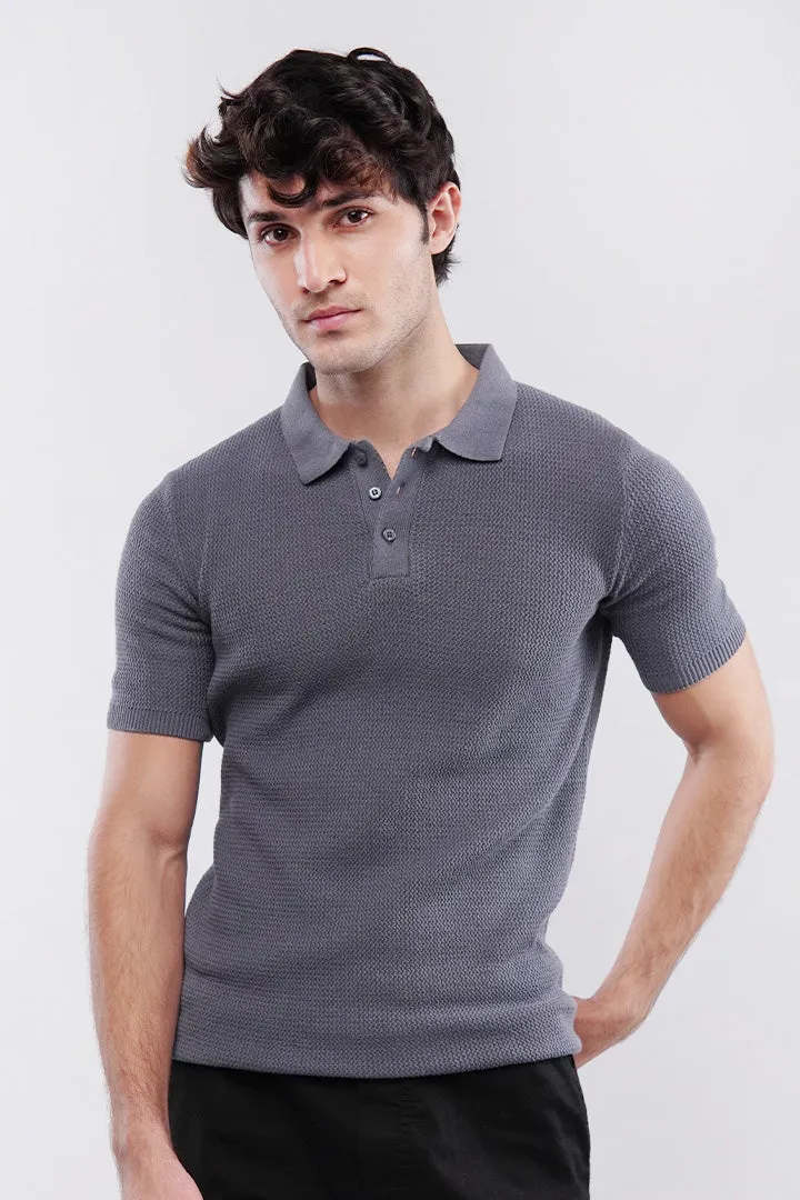 Knitted Polo Shirt - Grey