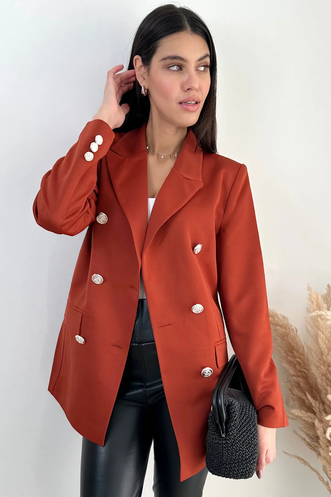 Lucy Double Breasted Blazer in Terracotta