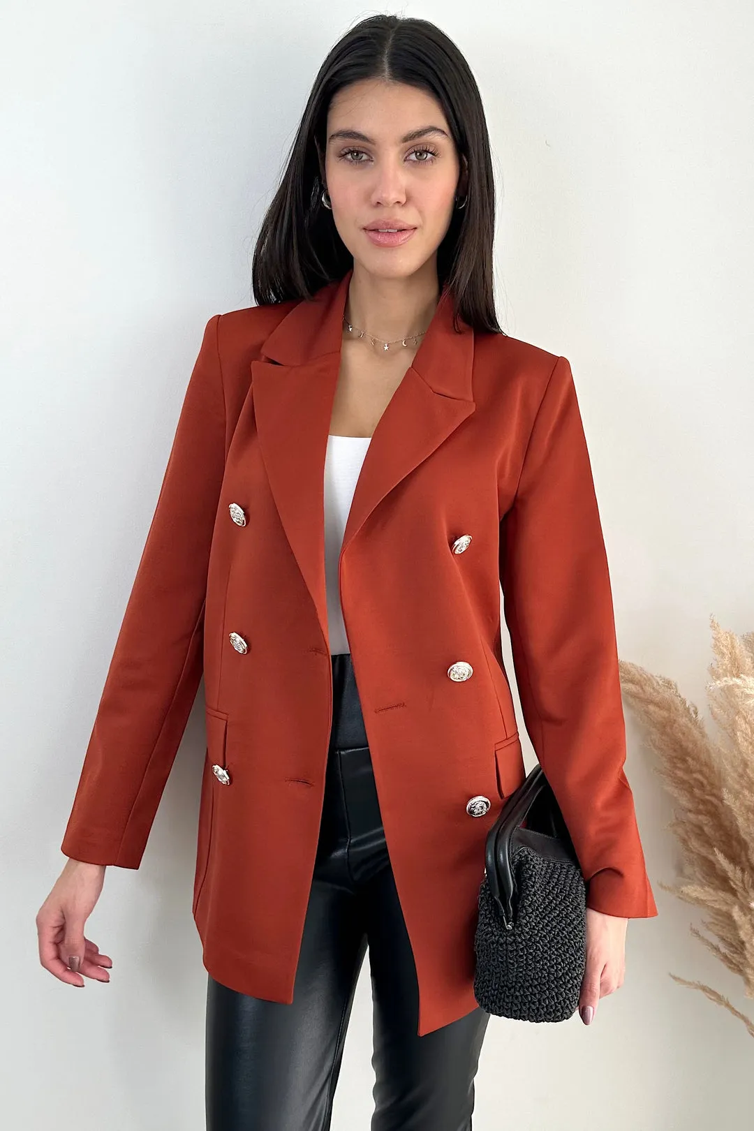 Lucy Double Breasted Blazer in Terracotta