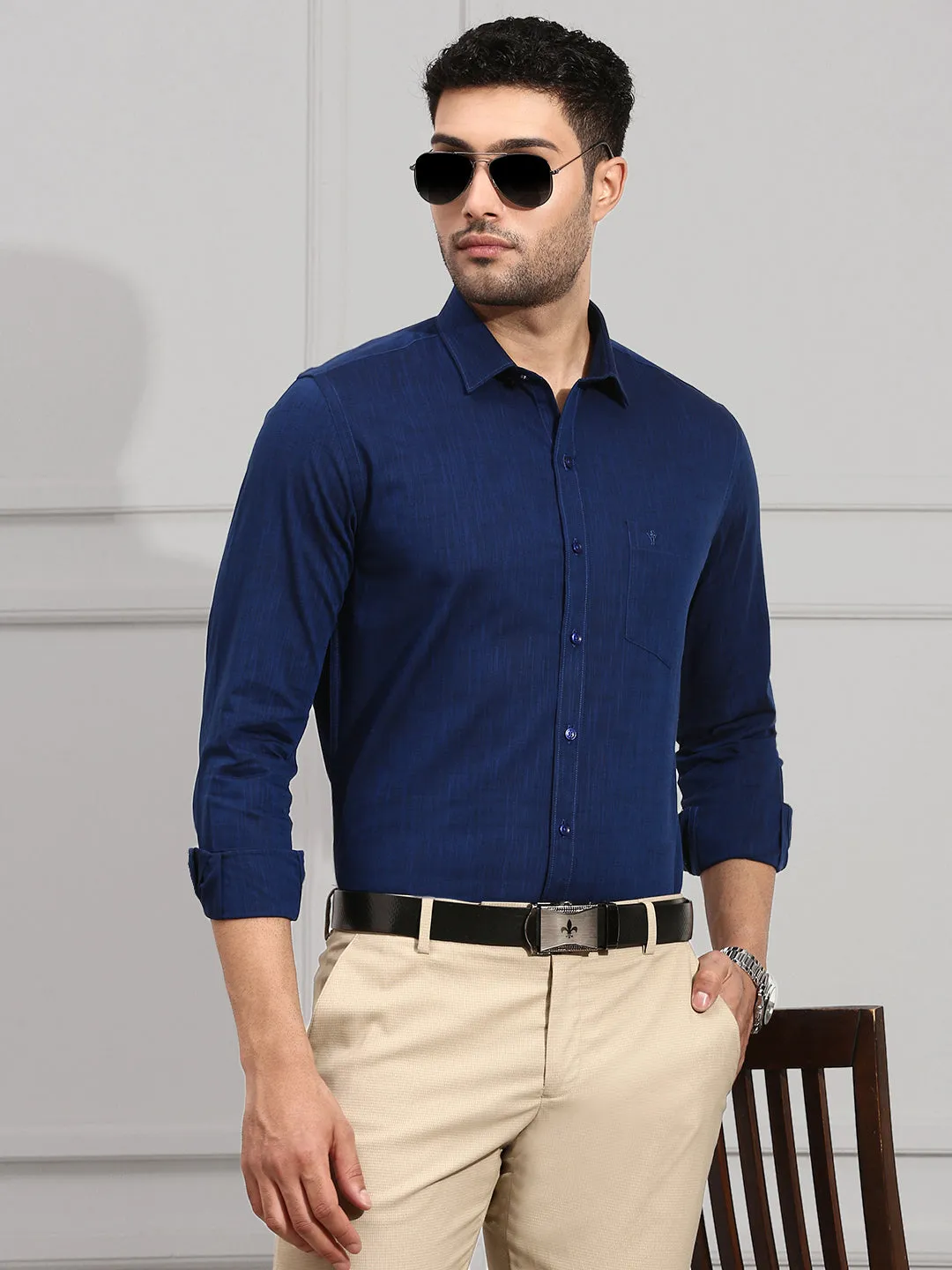 Men 100% Cotton Shirt Navy CL2 GT20