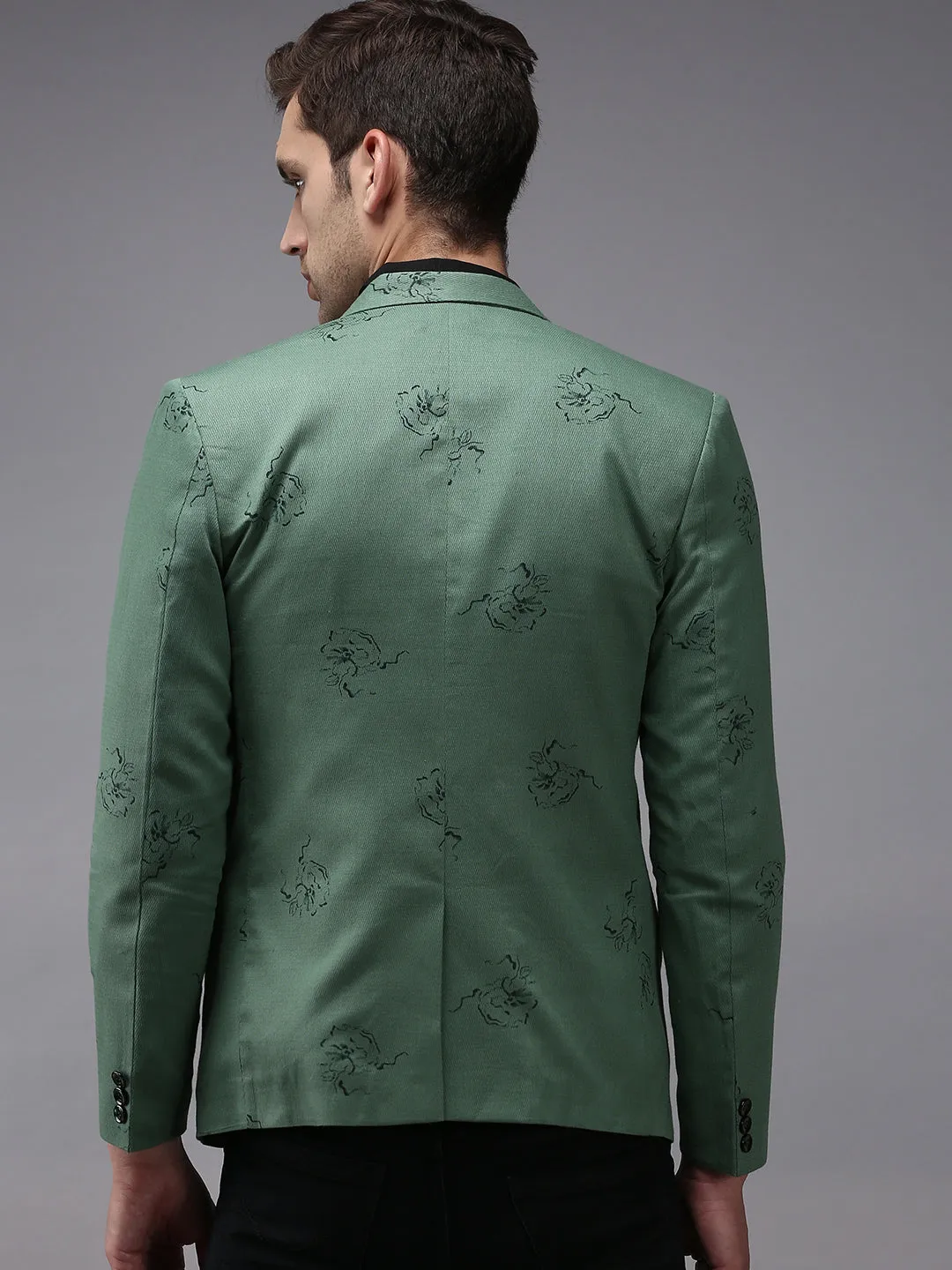 Men Green Printed Blazer