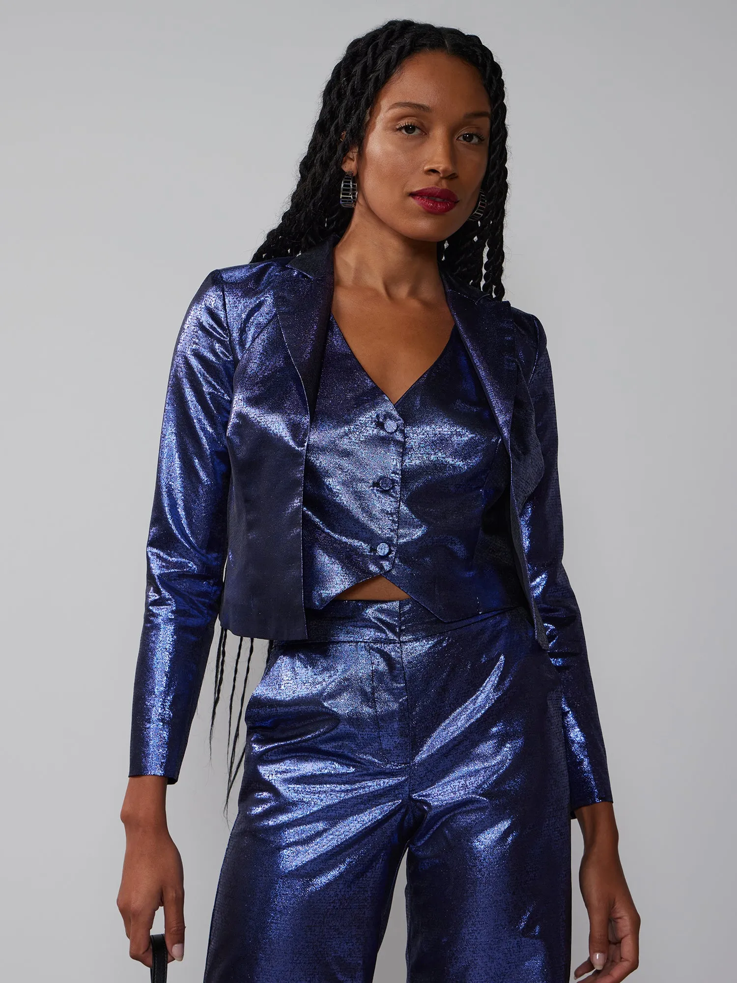 Metallic Notch Lapel Jacket