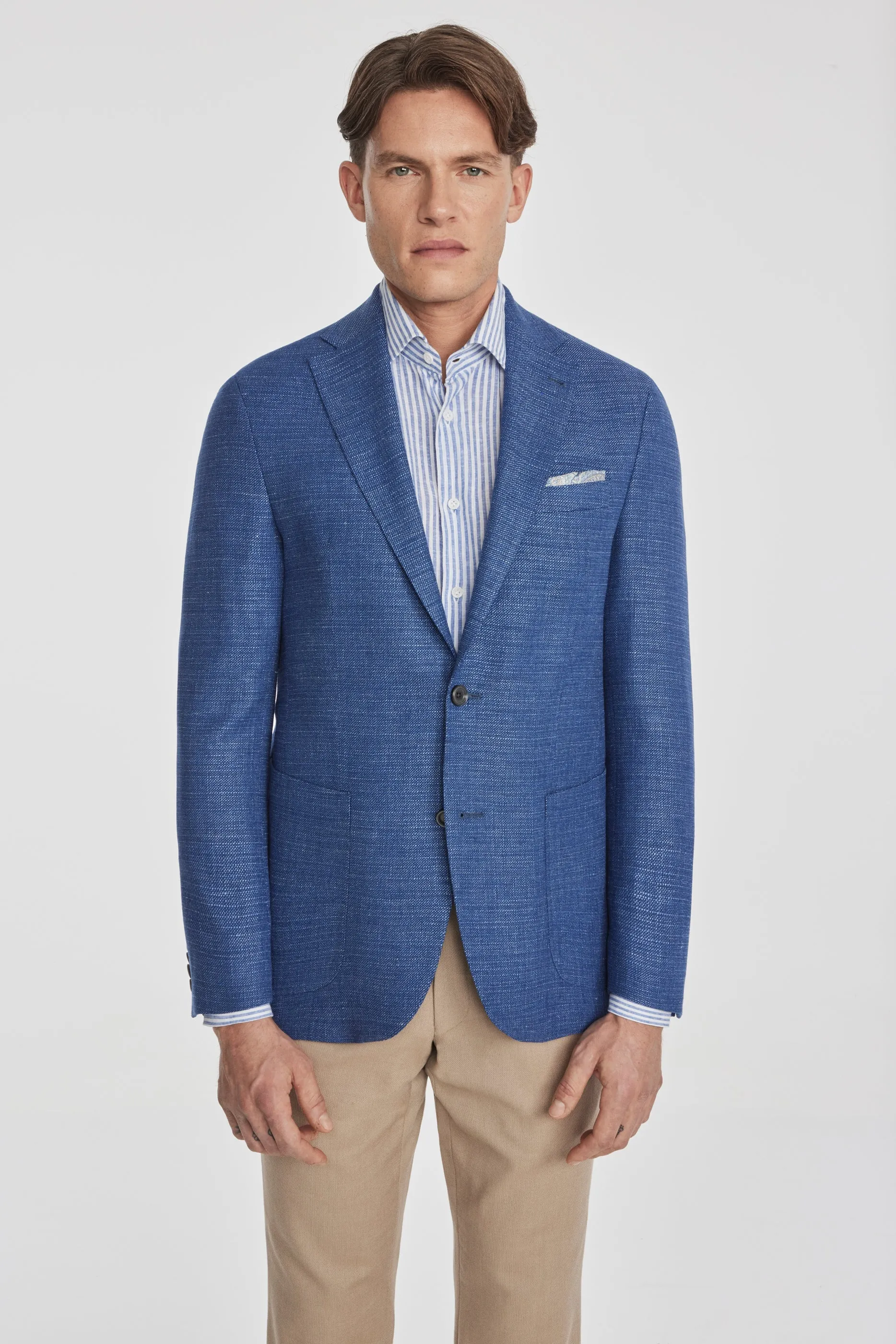 Mid-Blue Neat Hampton Contemporary Fit Unconstructed Sport Jacket - Jack Victor