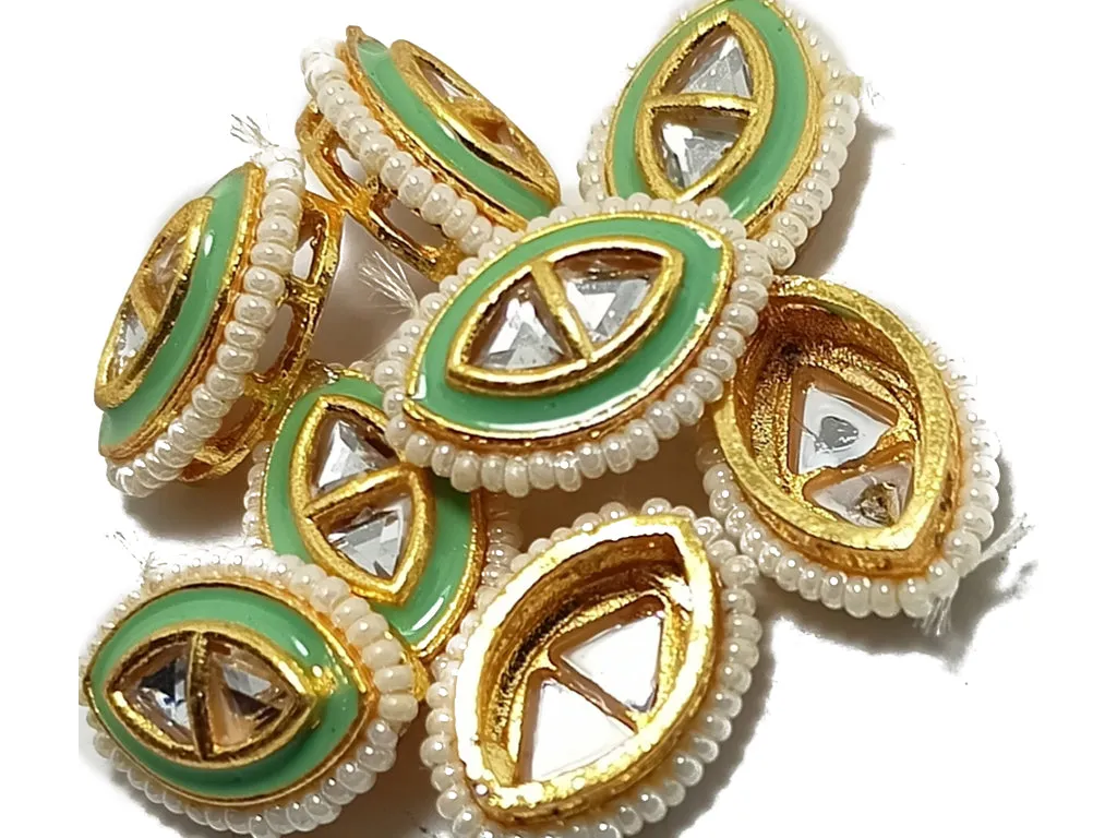 Mint Green & Golden Oval  Designer Kundan Stones